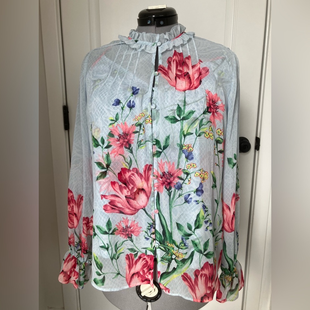 White House Black Market Floral Blouse - Pink and Green. New with tags.